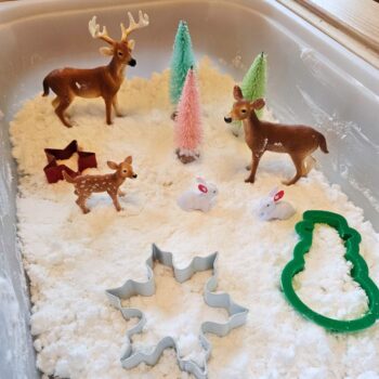 DIY fake snow sensory-bin activity for kids